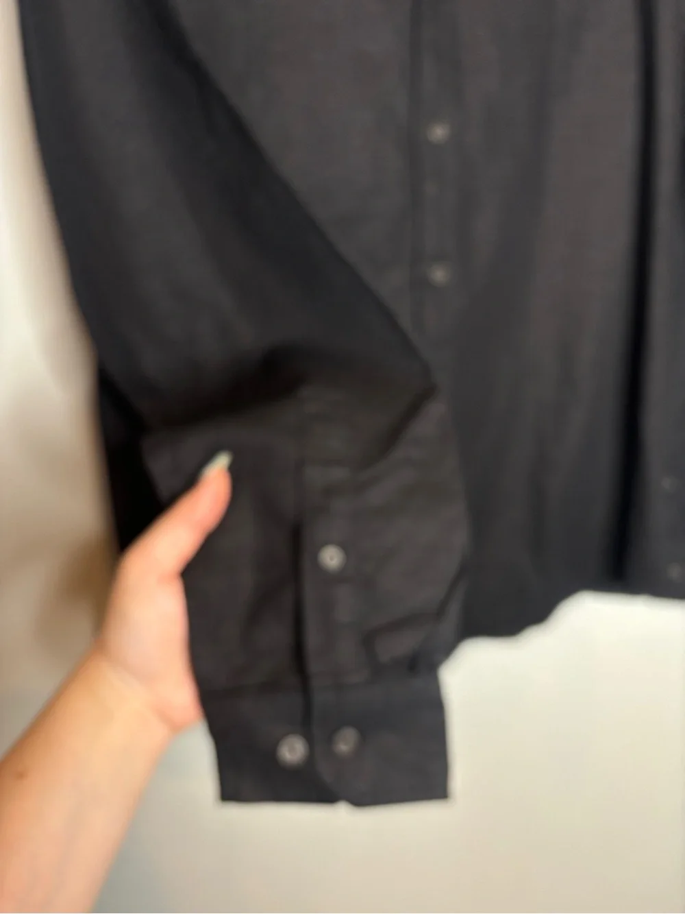 Banana Republic Slim-Fit Linen-Blend Banded Collar Shirt M Black